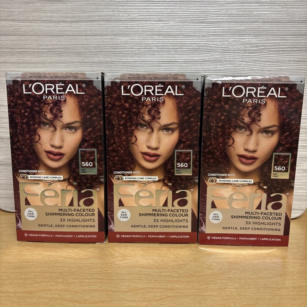 3 L'Oreal Paris Feria Shimmering Permanent Hair Color, 560 Hot Chili Red Auburn